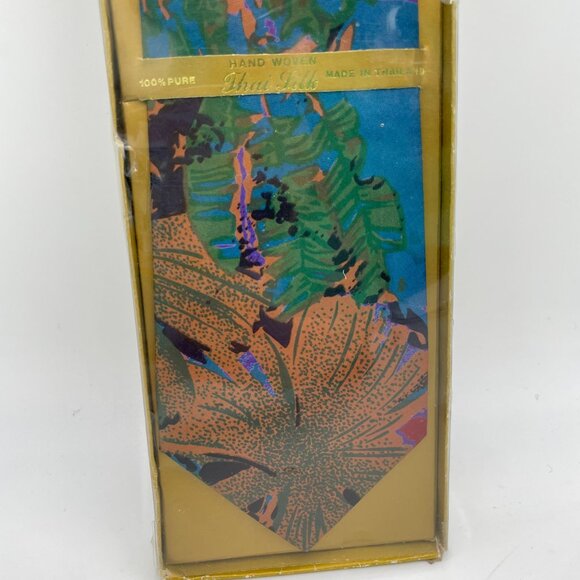 Vintage Tie Thai Silk Tropical Design NWT Deadstock Abstract Floral Leaves Blue - Picture 3 of 8